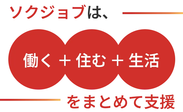 ソクジョブは、働く＋住む＋生活をまとめて支援